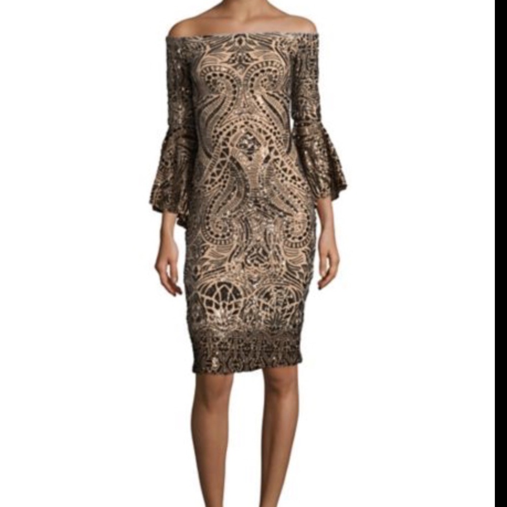 Betsy &Adam Sequined Bell Sleeve Dress Size 10